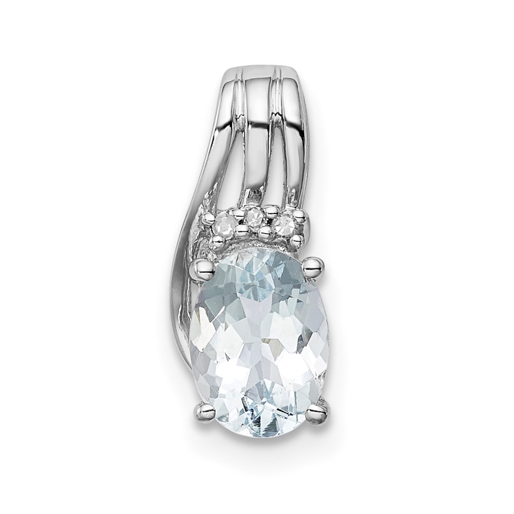 Sterling Silver Rhodium Plated Dia. & Aquamarine Oval Pendant (QP2979AQ)