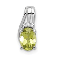 Sterling Silver Rhodium Plated Diamond and Peridot Oval Pendant view 1