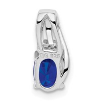 Sterling Silver Rhodium Plated Diamond & Sapphire Oval Pendant view 4