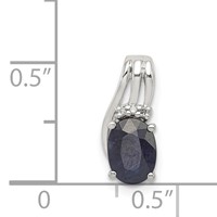 Sterling Silver Rhodium Plated Diamond & Sapphire Oval Pendant view 3