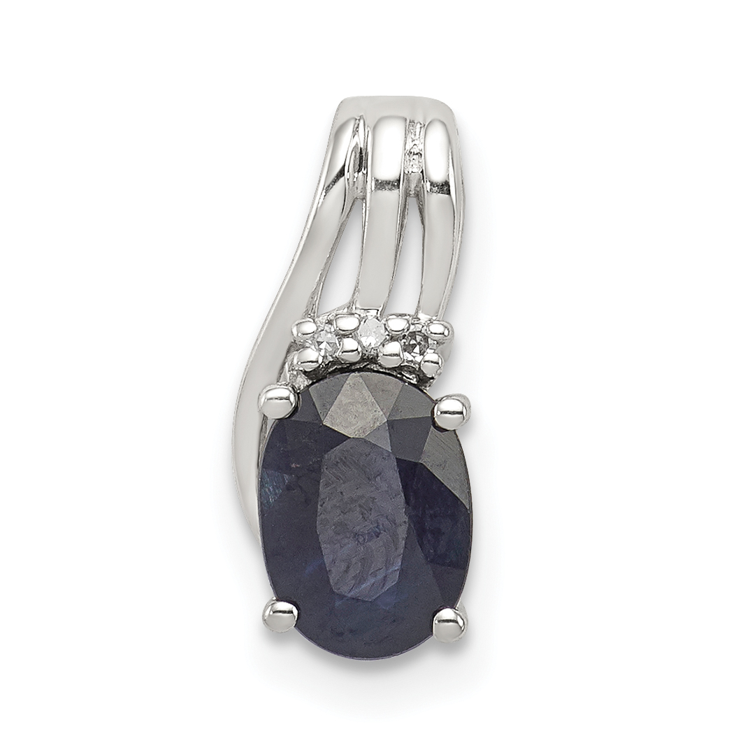 Sterling Silver Rhodium Plated Diamond & Sapphire Oval Pendant (QP2979S)