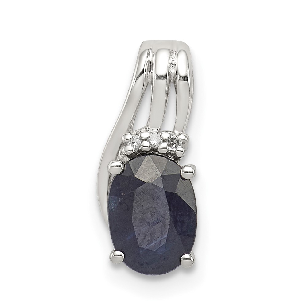 Sterling Silver Rhodium Plated Diamond & Sapphire Oval Pendant (QP2979S)