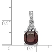 Sterling Silver Rhodium Plated Diamond Garnet Cushion Pendant view 3