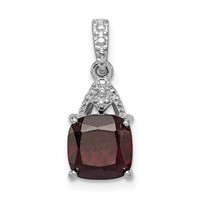 Sterling Silver Rhodium Plated Diamond Garnet Cushion Pendant view 1
