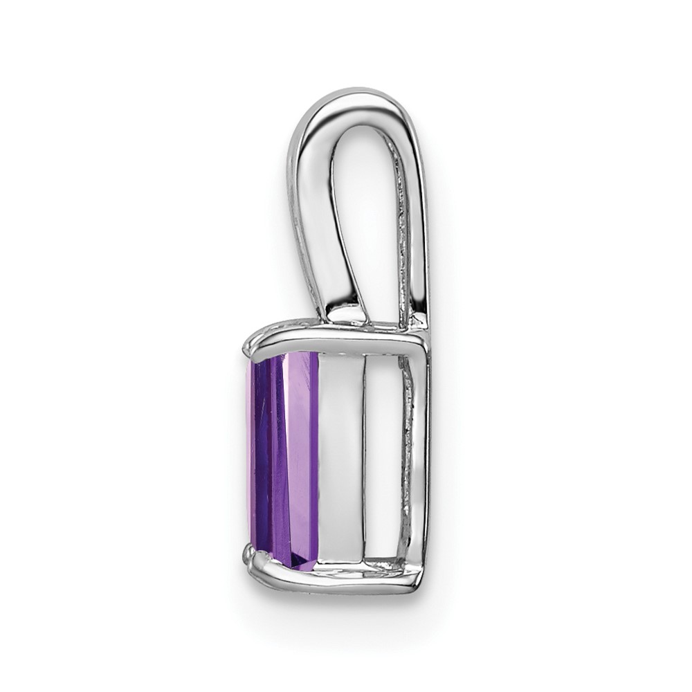 Sterling Silver Rhodium Plated Amethyst Rectangle Pendant (QP2981AM)
