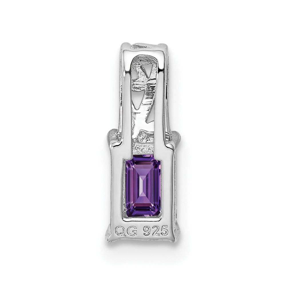 Sterling Silver Rhodium Plated Amethyst Rectangle Pendant (QP2981AM)
