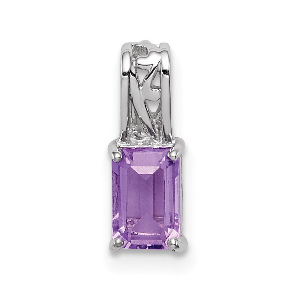 Sterling Silver Rhodium Plated Amethyst Rectangle Pendant (QP2981AM)