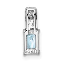 Sterling Silver Rhodium Plated Aquamarine Rectangle Pendant view 4