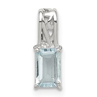 Sterling Silver Rhodium Plated Aquamarine Rectangle Pendant view 1