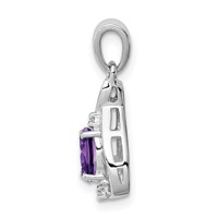 Sterling Silver Rhodium Plated Diamond and Amethyst Oval Pendant view 2