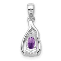Sterling Silver Rhodium Plated Diamond and Amethyst Oval Pendant view 3