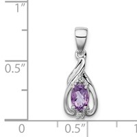 Sterling Silver Rhodium Plated Diamond and Amethyst Oval Pendant view 4