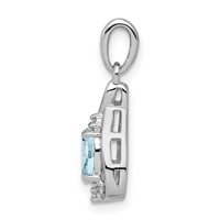 Sterling Silver Rhodium Plated Dia. & Aquamarine Oval Pendant view 2