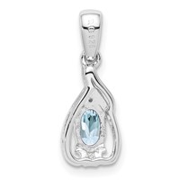 Sterling Silver Rhodium Plated Dia. & Aquamarine Oval Pendant view 4