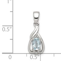 Sterling Silver Rhodium Plated Dia. & Aquamarine Oval Pendant view 3