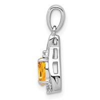 Sterling Silver Rhodium Plated Diamond & Citrine Oval Pendant view 2