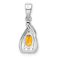Sterling Silver Rhodium Plated Diamond & Citrine Oval Pendant view 4