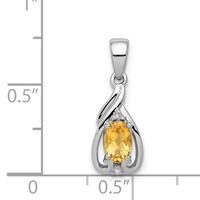 Sterling Silver Rhodium Plated Diamond & Citrine Oval Pendant view 3