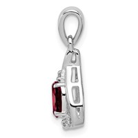 Sterling Silver Rhodium Plated Diamond & Garnet Oval Pendant view 2