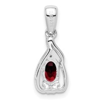 Sterling Silver Rhodium Plated Diamond & Garnet Oval Pendant view 4