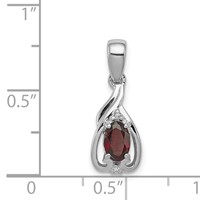 Sterling Silver Rhodium Plated Diamond & Garnet Oval Pendant view 3
