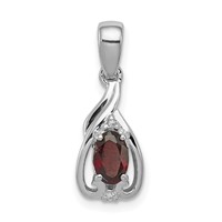 Sterling Silver Rhodium Plated Diamond & Garnet Oval Pendant view 1