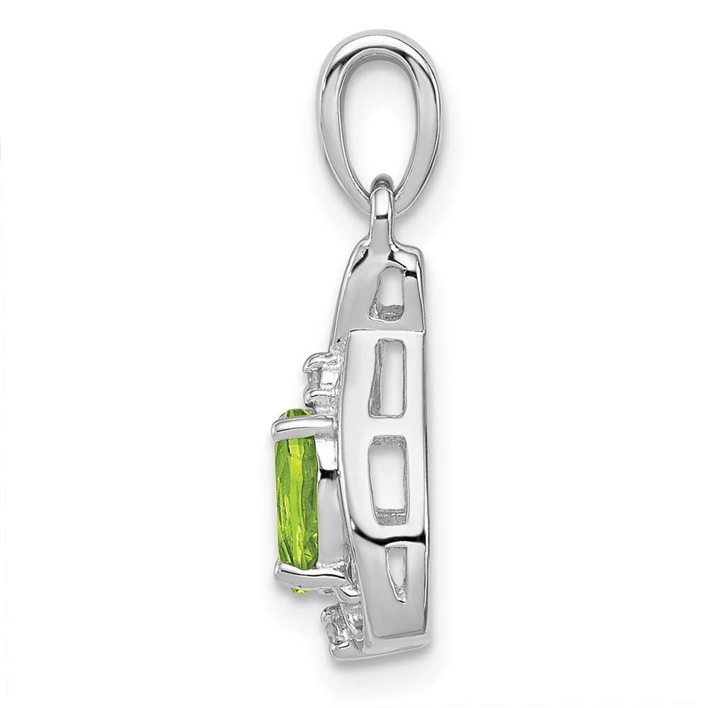 Sterling Silver Rhodium Plated Diamond and Peridot Oval Pendant (QP2982PE)