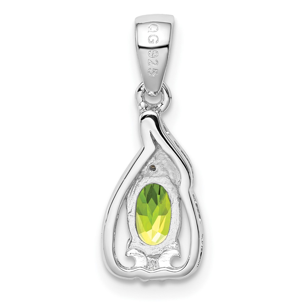Sterling Silver Rhodium Plated Diamond and Peridot Oval Pendant (QP2982PE)
