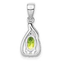 Sterling Silver Rhodium Plated Diamond and Peridot Oval Pendant view 4