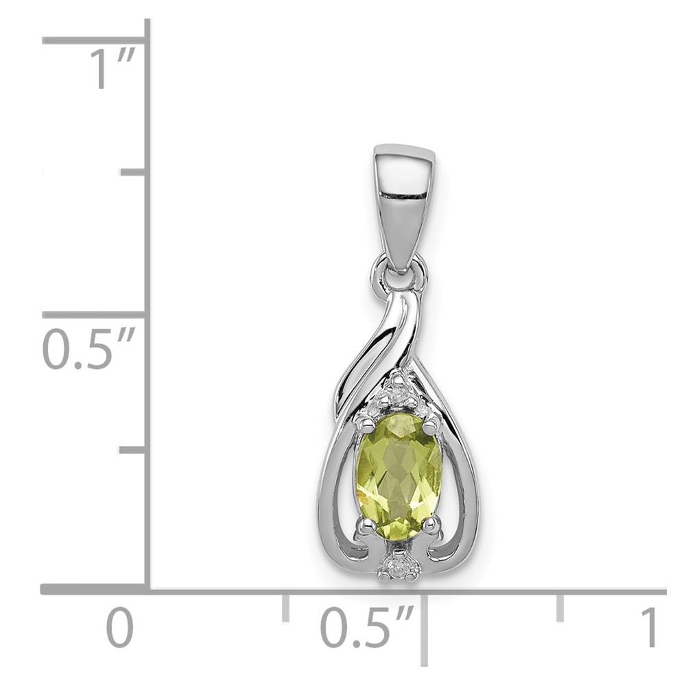 Sterling Silver Rhodium Plated Diamond and Peridot Oval Pendant (QP2982PE)