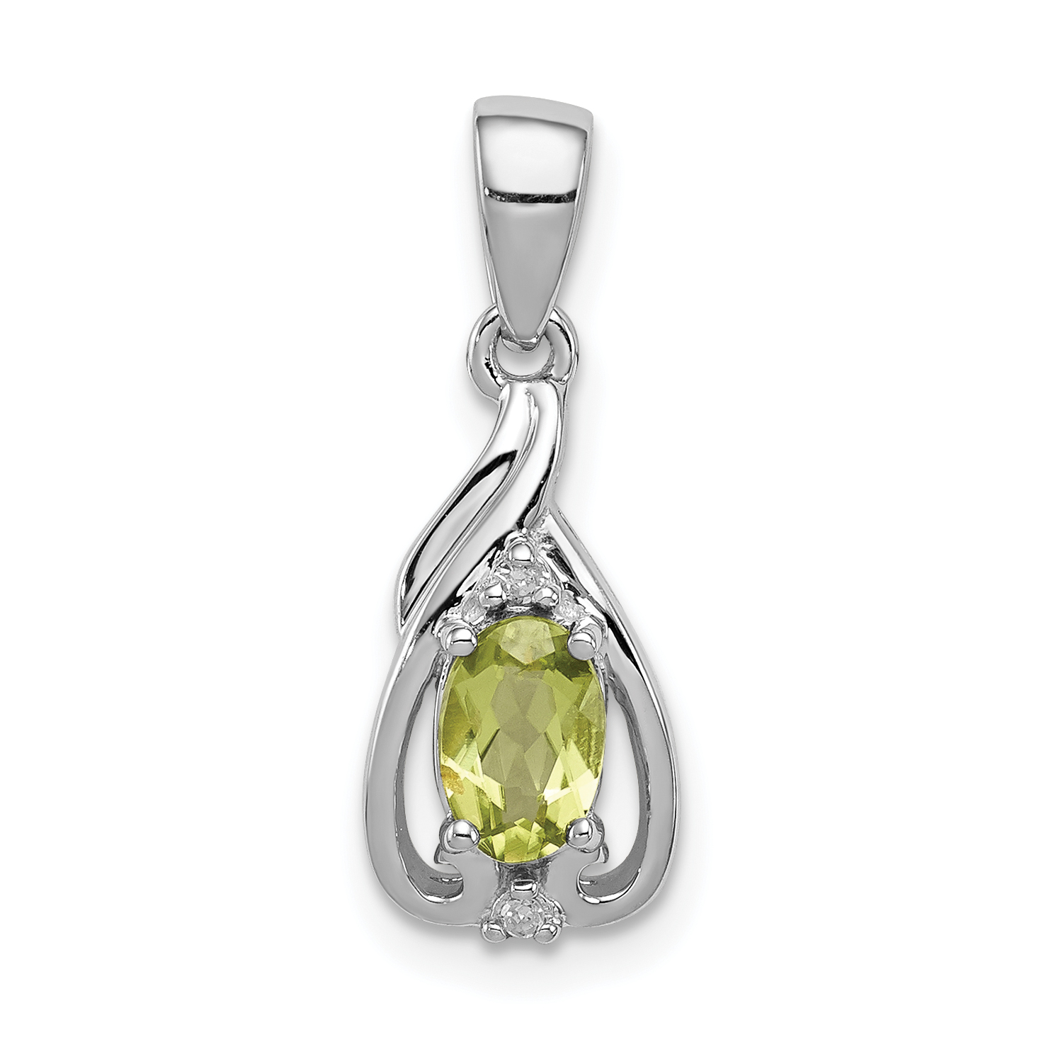 Sterling Silver Rhodium Plated Diamond and Peridot Oval Pendant (QP2982PE)