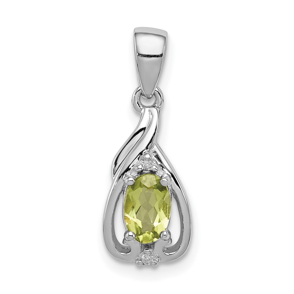 Sterling Silver Rhodium Plated Diamond and Peridot Oval Pendant (QP2982PE)