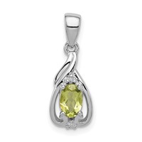 Sterling Silver Rhodium Plated Diamond and Peridot Oval Pendant view 1