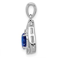 Sterling Silver Rhodium Plated Diamond & Sapphire Oval Pendant view 2