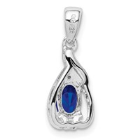 Sterling Silver Rhodium Plated Diamond & Sapphire Oval Pendant view 4