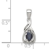 Sterling Silver Rhodium Plated Diamond & Sapphire Oval Pendant view 3