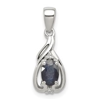 Sterling Silver Rhodium Plated Diamond & Sapphire Oval Pendant view 1
