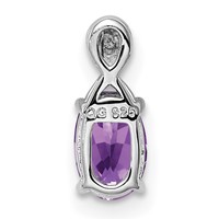 Sterling Silver Rhodium Plated Diamond and Amethyst Oval Pendant view 4