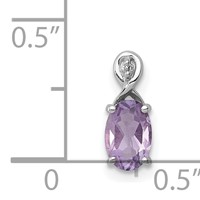 Sterling Silver Rhodium Plated Diamond and Amethyst Oval Pendant view 3
