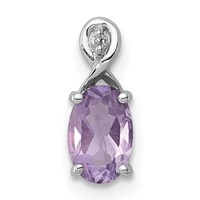 Sterling Silver Rhodium Plated Diamond and Amethyst Oval Pendant view 1