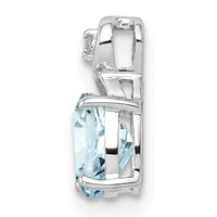 Sterling Silver Rhodium Plated Dia. & Aquamarine Oval Pendant view 2