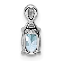 Sterling Silver Rhodium Plated Dia. & Aquamarine Oval Pendant view 4