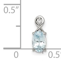 Sterling Silver Rhodium Plated Dia. & Aquamarine Oval Pendant view 3