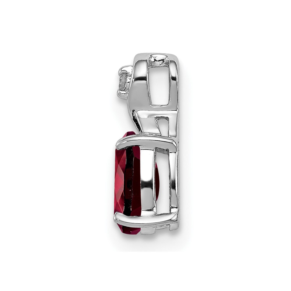 Sterling Silver Rhodium Plated Diamond & Garnet Oval Pendant (QP2984GA)
