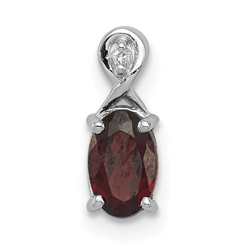 Sterling Silver Rhodium Plated Diamond & Garnet Oval Pendant (QP2984GA)
