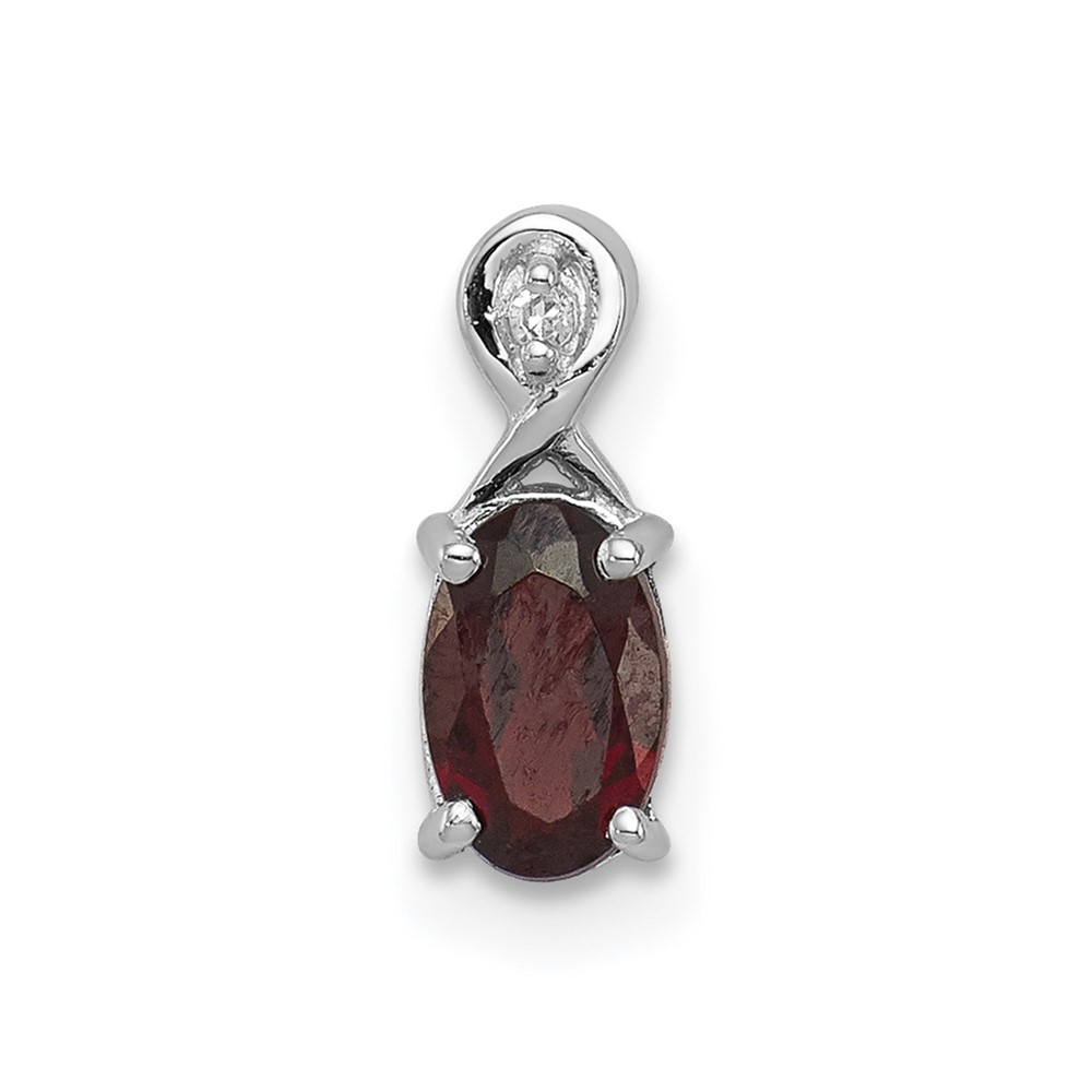 Sterling Silver Rhodium Plated Diamond & Garnet Oval Pendant (QP2984GA)