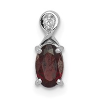 Sterling Silver Rhodium Plated Diamond & Garnet Oval Pendant view 1