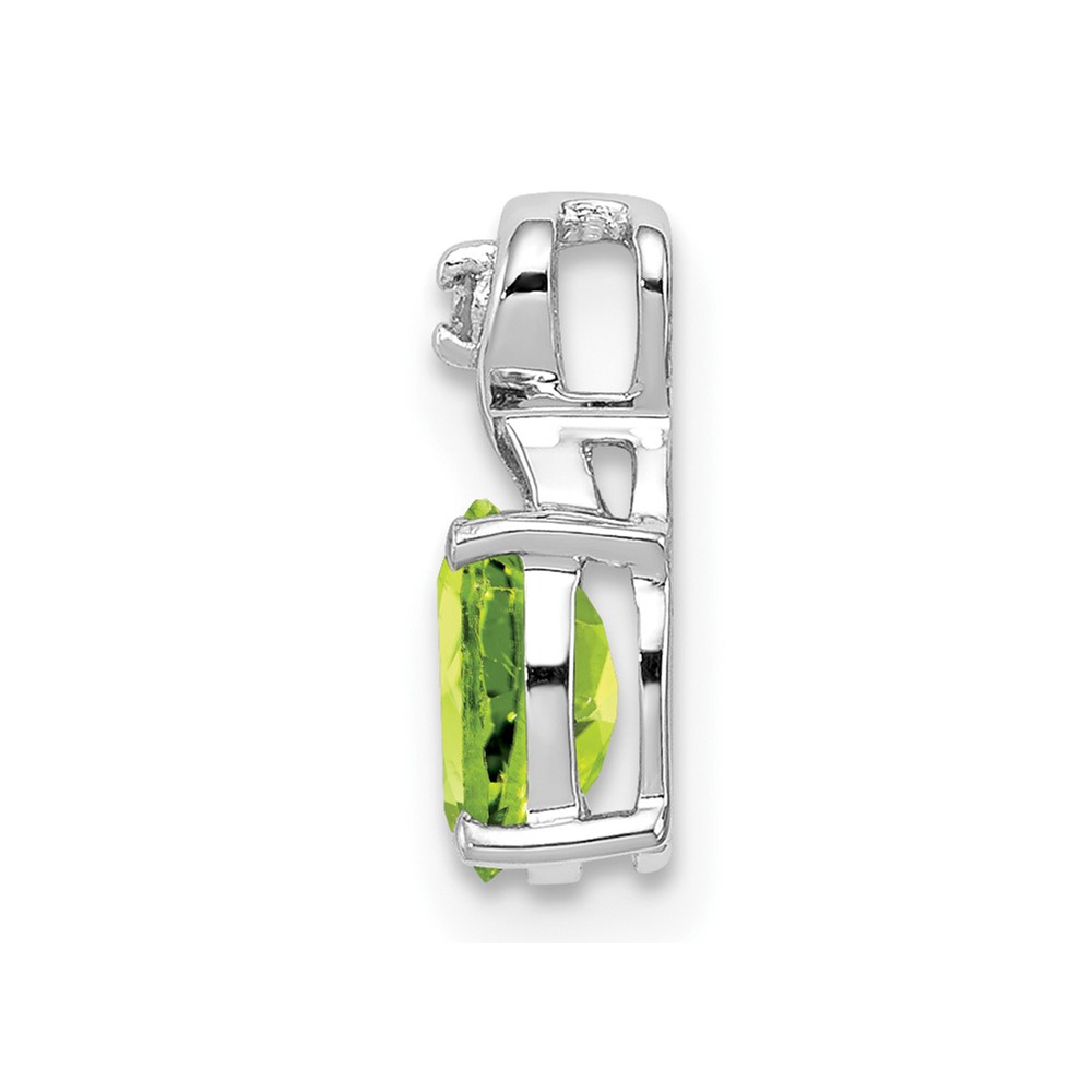Sterling Silver Rhodium Plated Diamond and Peridot Oval Pendant (QP2984PE)