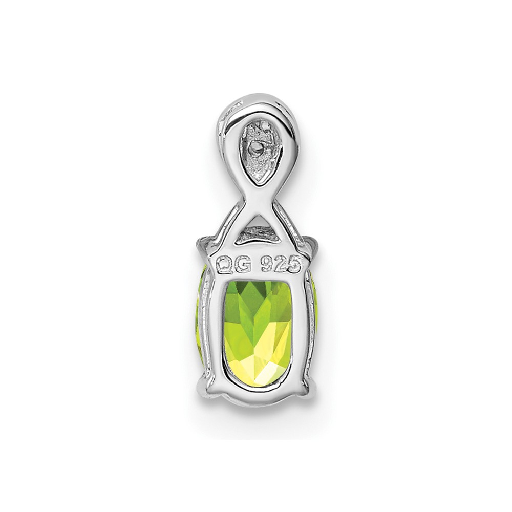 Sterling Silver Rhodium Plated Diamond and Peridot Oval Pendant (QP2984PE)