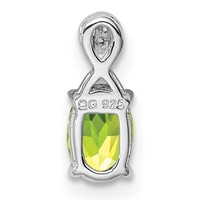 Sterling Silver Rhodium Plated Diamond and Peridot Oval Pendant view 4
